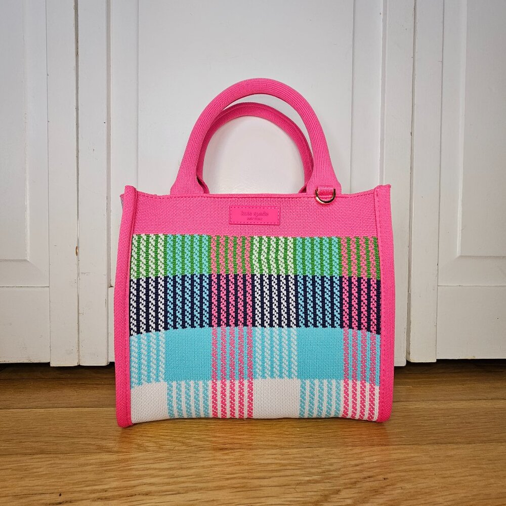 Kate Spade New York Pink and Multicolor Plaid Tote Bag